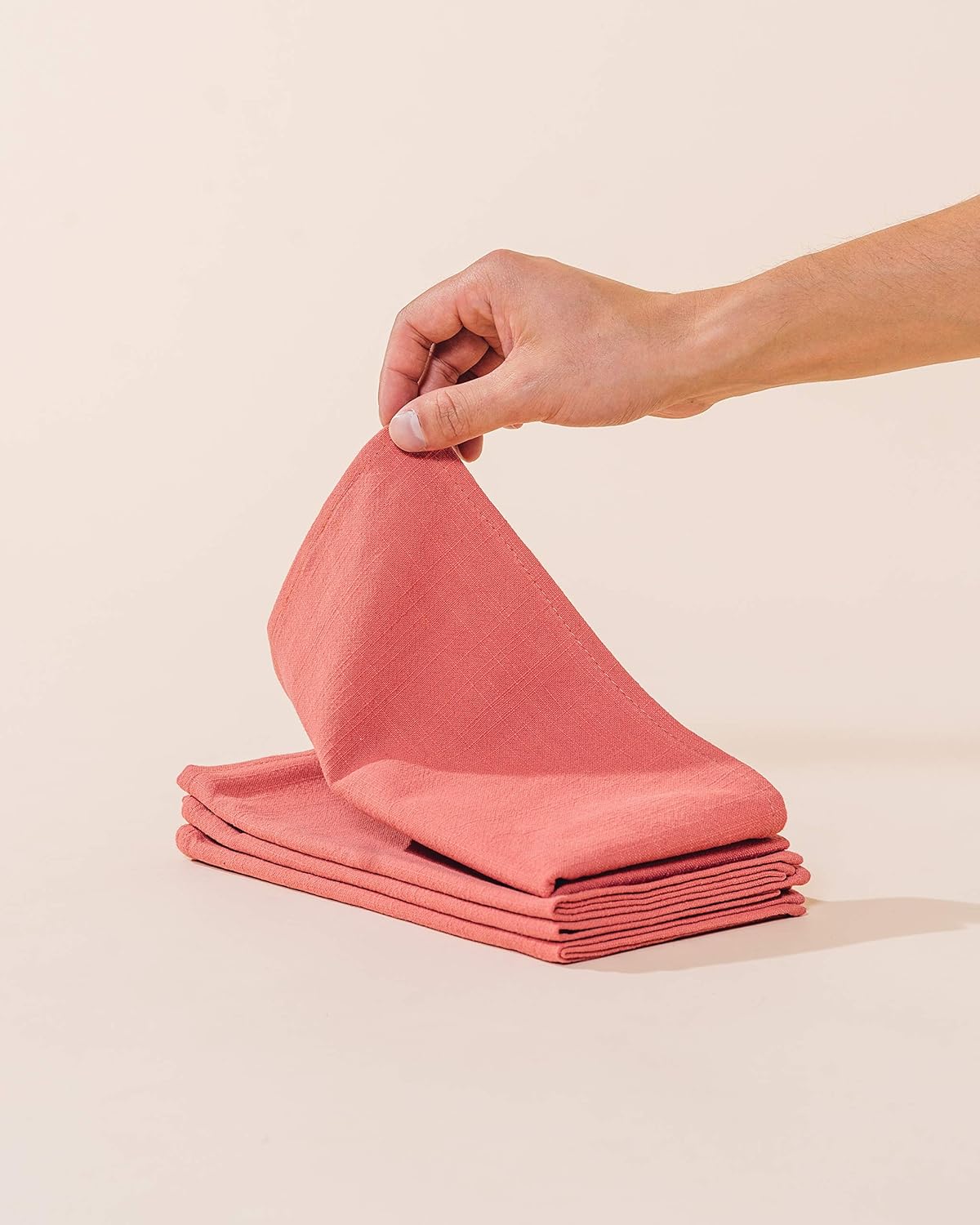 Caldo Linen Dinner Napkins - Rustic- Soft and Durable Cloth- Washable and Reusable - 4 Pack - 20x20 inch (Coral): Home & Kitchen