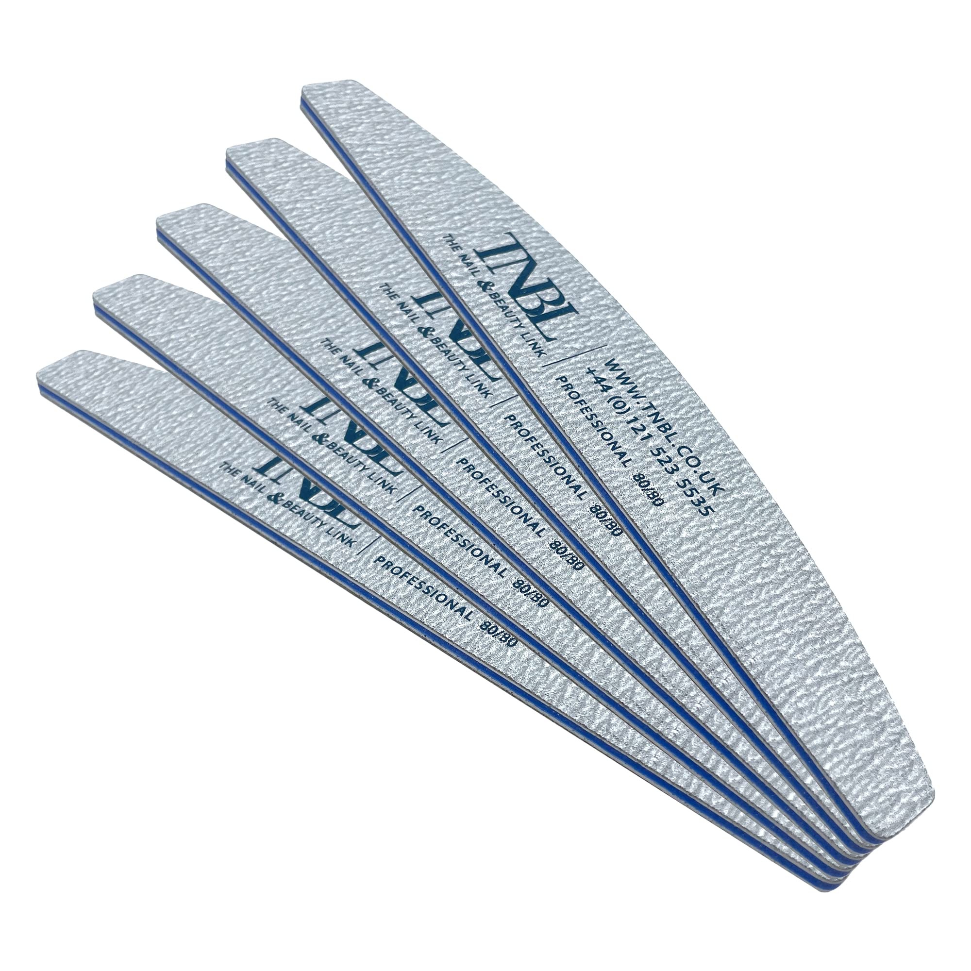 TNBL Nail File Professional Quality (80/80 Grit Half Moon Zebra) Pack of 5 for Manicure & Pedicure Shaping & Styling