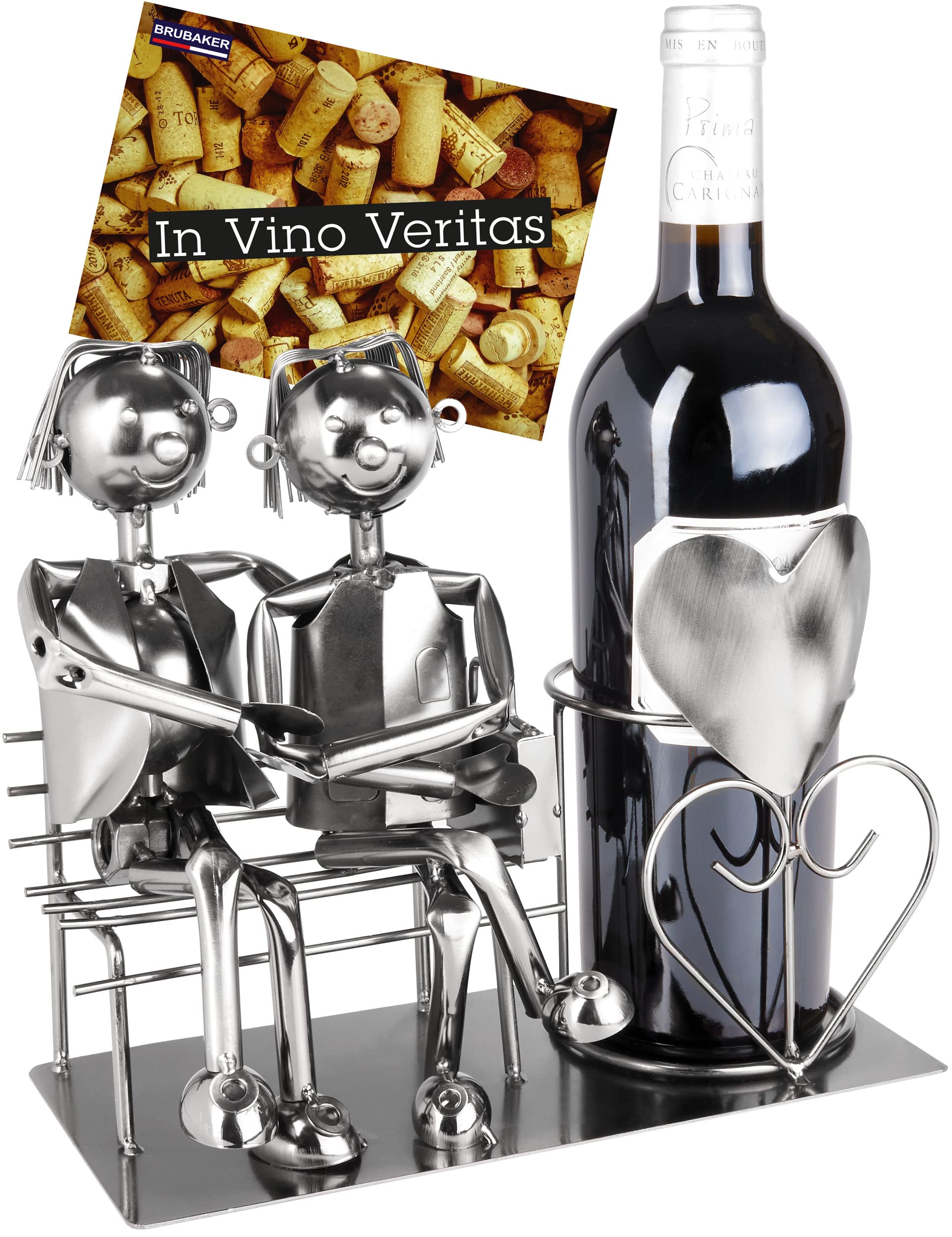 BRUBAKER - Wine bottle holder - Couple in love Gay on bench - Metal sculpture - Greeting card incl. - Original gift idea