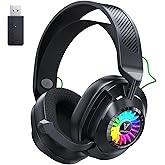 Vakedy HW10 Wireless Gaming Headset for PS5, PS4, PC, Switch, Mac, 2.4GHz Wireless Gaming Headphone with Flip Noise Canceling Mic, 50H Battery, 50mm Drivers, RGB Lights (Cool Black)