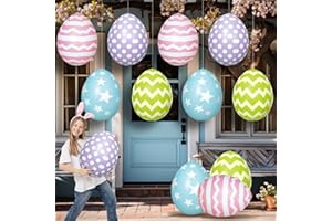MiniInflat 12 Pcs Inflatable Easter Eggs Decorations PVC Colorful Eggs Large Easter Inflatables Outdoor Decorations Easter Yard Ornaments for Holiday Party Indoor Outdoor Home Decor (24 Inch)