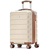 Flight Knight 21.5x15.5x9 Expandable Carry On Suitcase Hardside TSA Lock & USB C Port Lightweight Luggage Silent Double Spinner Wheels Maximum Canada Air Overhead Bag Airlines Approved Cream
