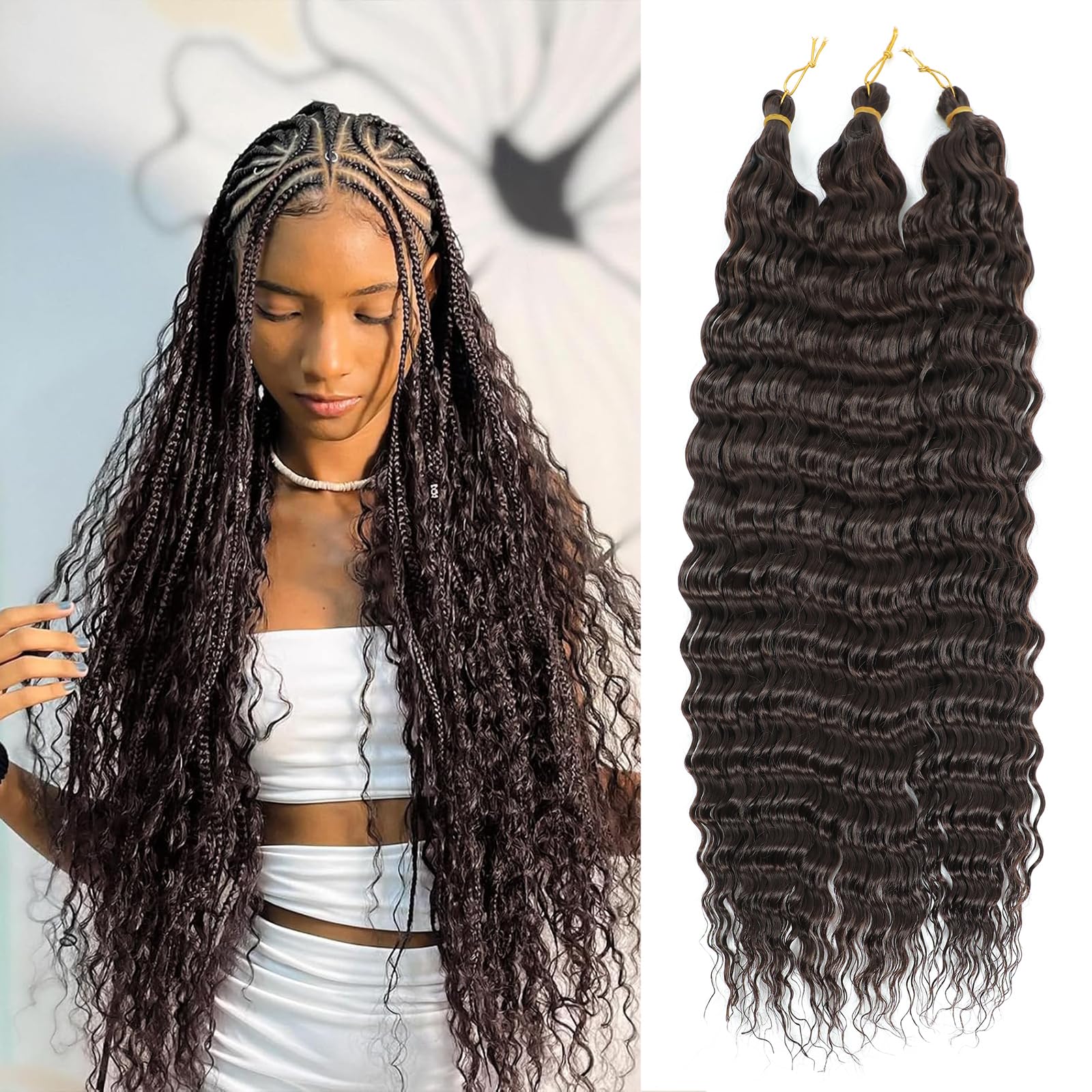 MLETULIPS Ocean Wave Crochet Hair Extensions Deep Wave Braiding Crochet Hair Soft Synthetic Curly Braiding Crochet Hair for Black Women (4#, 18 inch (pack of 3)) — image 1