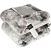 Cushious Electric Heated Blanket Throw 50''x60''Size Faux Fur Heating Blanket 10 Heating Settings, 1-8h Timer & Overheat Protection, Machine Washable, Soft Flannel and Sherpa Full Body Warmth