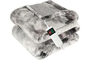 CUSHIOUS Heated Blanket Electric Throw, Heating Blanket Soft Sherpa Flannel Throw, Heat Blankets for Home & Office Machine Washable Overheating Protection 8 Hours Auto Off 10 Fast Heating Levels