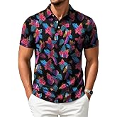 ZITY Mens Golf Shirts Short Sleeve Print Moisture Wicking Polo Shirt | 3 Button, Performance, Quick-Drying, Lightweight, Patterns Casual Polo Shirts for Men