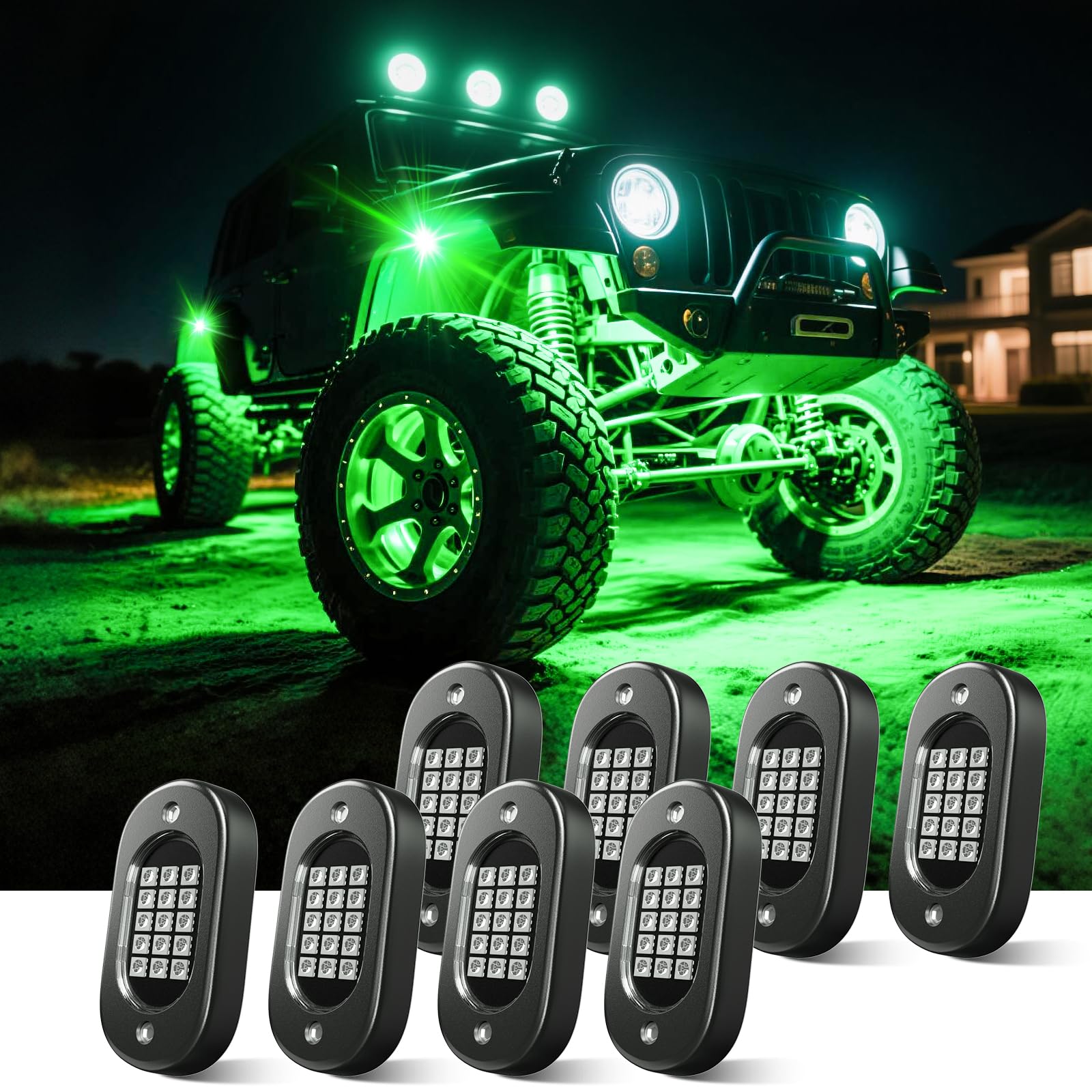Photo 1 of Honalia RGB Rock Lights for Trucks 8 pods, Neon Light Kits for UTV with Music Mode, Multicolor Truck Rock Light Kits for UTV ATV Golf Cart Four Wheeler RZR Truck