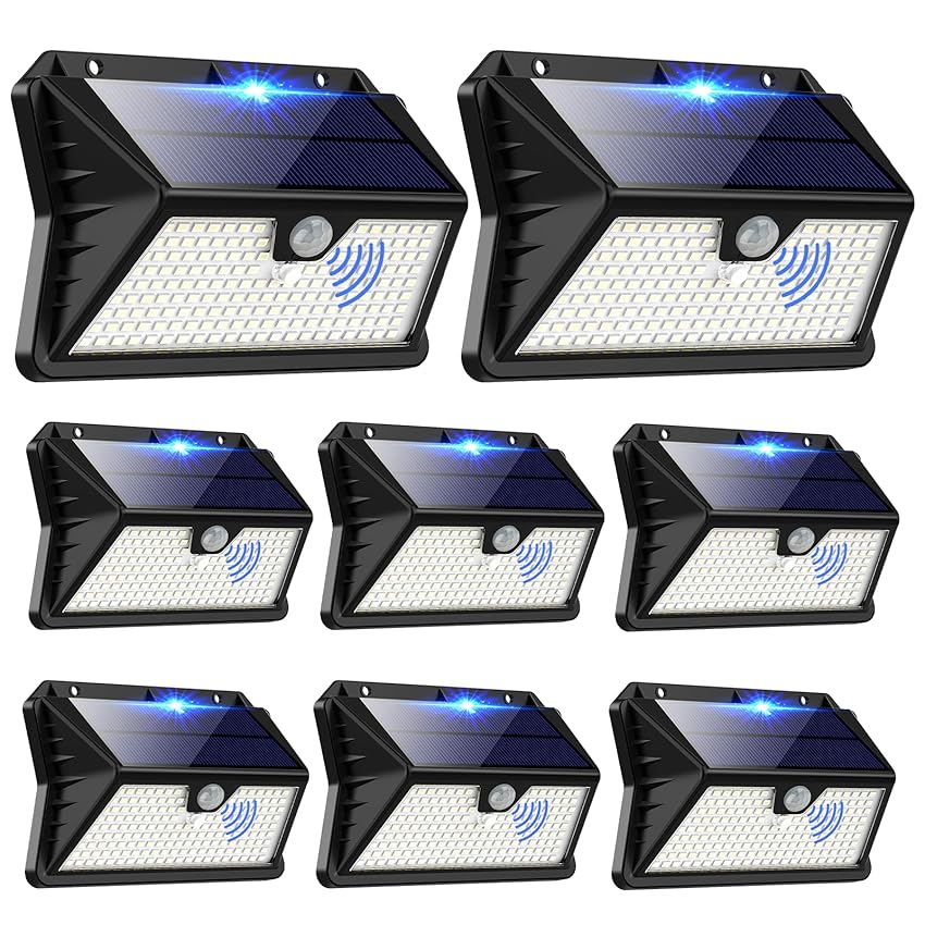 Faro LED Esterno con Pannello Solare, 【8 Pezzi】Luce Solare LED Esterno con Sensore di Movimento