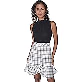 Karl Lagerfeld Womens Long Sleeve Metallic Plaid Tweed A-line Dress