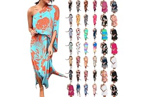 BAXLIMEK One Shoulder Dresses for Women,2024 Spring Summer Casual Batwing Sleeve Cocktail Dress,Vintage Graphic Party Dress