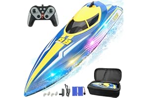 BEZGAR Remote Control Boat for Kids - 2.4GHz Fast RC Boat with LED Lights & Portable Suitcase for Pools, Lakes & Salt Water, Summer Water Toys Gifts for Boys & Girls Age 6 7 8-12 Years Old