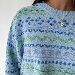 Women Y2K Argyle Striped Pullover Sweater Casual