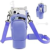 JEBEALUO Water Bottle Carrier Bag with Phone Pocket for Stanley Cup 40/30 oz, Water Bottle Holder with Adjustable Strap& Straw Cover, Stanley Cup Accessories