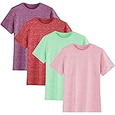 4-Pack Kids/Girls/Teen Girls Active Quick Dry T-Shirts Short Sleeve Shirts Athletic Performance T-Shirt(5-18 Years)