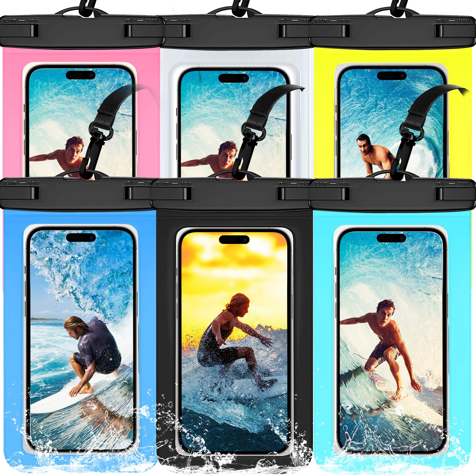6 Pack Waterproof Phone Pouch IPX8 Universal Waterproof Case Dry Bag Phone Protector for iPhone 17/16/15/14/13 Pro Max Plus XS XR X 8 Galaxy S25 S24 S23 S22 S21 S20 Pixel Up to 8.4"(Multicolor 6)