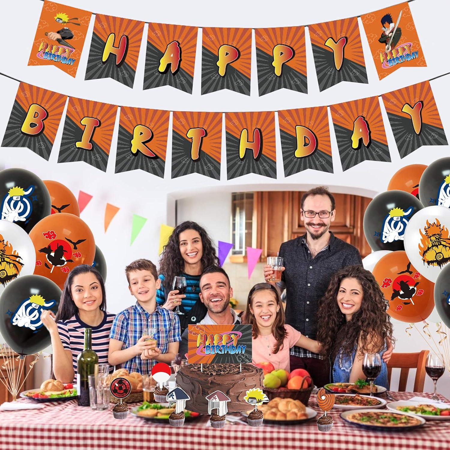 Joyeux Anniversaire Banniere Gateaux Toppers Pour Garcon Xinqin 48pcs Naruto Fete Anniversary Ballon Decorations Fete Maison Deco Japonais Anime Theme Manga Noir Orange Blanc Ballons En Latex Cuisine Et Maison Assortiments De