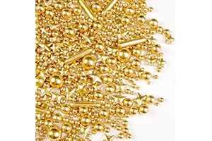 JOYVITAS Gold Pearl Star Rods Sprinkles Edible, Edible Gold Pearls Sprinkles for Cake Decorating, 150g/5.29oz, Cupcakes Cookies Donuts Baking Toppers, Valentine's Day, Party, Wedding, Birthday Supplies