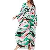 Yanziliu Women Kaftan Dresses Plus Size V-Neck Batwing Sleeves Beach Cover Up 2025 Summer Floral Print Caftan Dress