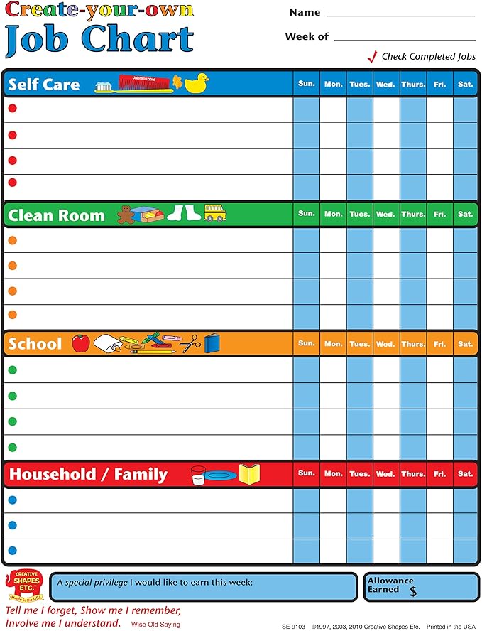 Child Organizer Job Chart Office Products