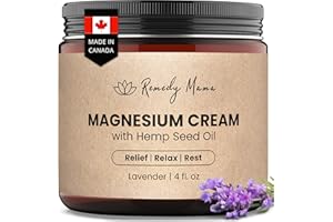 Remedy Mama Magnesium Cream for Sleep, Cramps & Muscle Soreness – with Hemp Seed Oil, Jojoba, Shea & Mango Butter – Natural, Skin-Friendly & Safe for Kids – Lavender – 4oz Glass Jar – Made in Canada