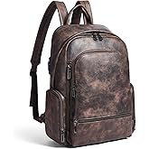tiamyi Leather Backpack for Women, Fits 16.0 Inch Laptop, Soft Vegan Leather Backpack for Travel and Daily Use, Coffee