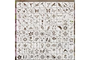 SAUYANOR 100 Pcs Small Flower Stencils for Painting, Reusable Spring Stencils for Wood, Wall, Canvas & Cards, Holiday Crafts(