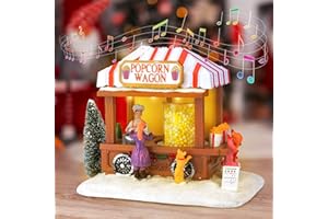 ZornRC Christmas Village Houses LED Lighted, Multicolored Christmas Village Popcorn Mouse House for Home Decor