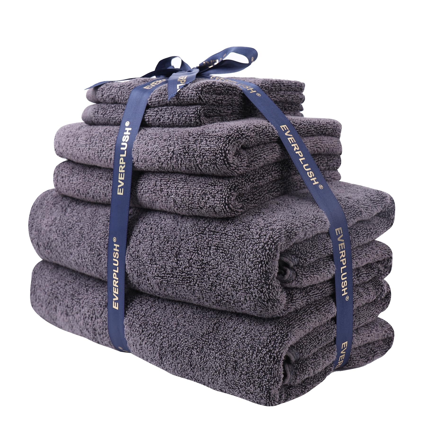 Everplush Classic 6 Pcs Luxury Bath Towels Sets,Highly Absorbent and Quick Dry Extra Large Bath Towel, Super Soft Towel for Bathroom, Pool, Swim (Charcoal, Bath Towels 6PK) Image