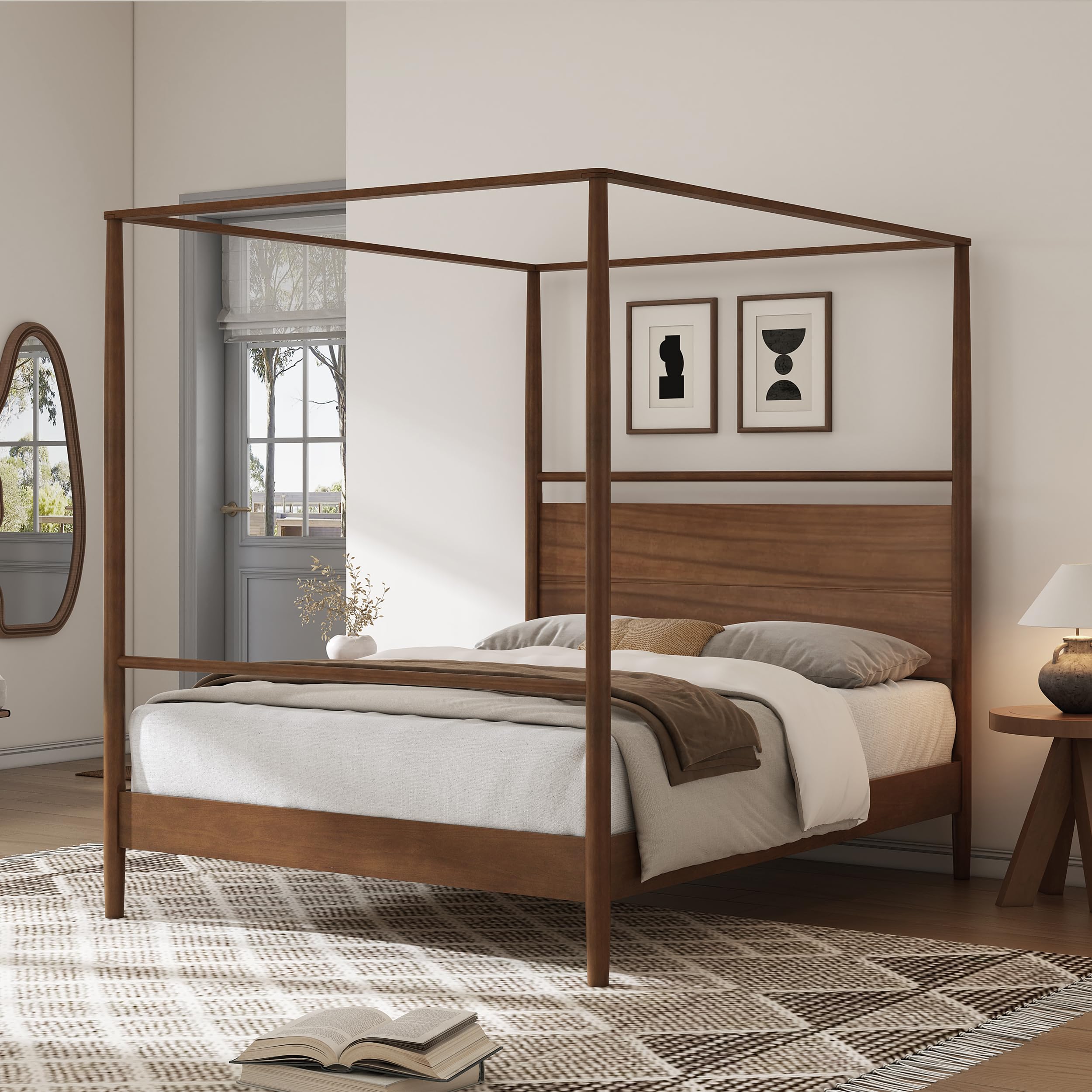 Photo 1 of ***SEE NOTES***
Merax Wood Canopy Bed Frame King Size, Four Posters Bed/Squeak Resistant/No Box Spring Needed, Walnut