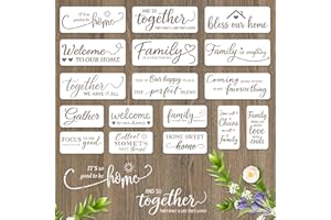 INFUNLY 17Pcs Family Slogans Painting Stencil for Wall Reusable Wall Stencils Family Warm Words Walls Template for Painting Small Art Craft Templates for Card Making Cement Wood Furniture Living Room