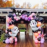 Summerween Pink purple black Balloon Garland Arch Kit 122Pcs with Cute Bat Ghost mylar foil Balloons for Girls Two spooky Halloween Birthday Baby Shower Party Decorations Horror BOO Day Party Supplies