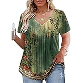 VISLILY Plus Size Shirts for Women 3X Summer Short Sleeve Tops Trendy Criss Cross Dressy Loose V-Neck Floral Graphic Tee YH001
