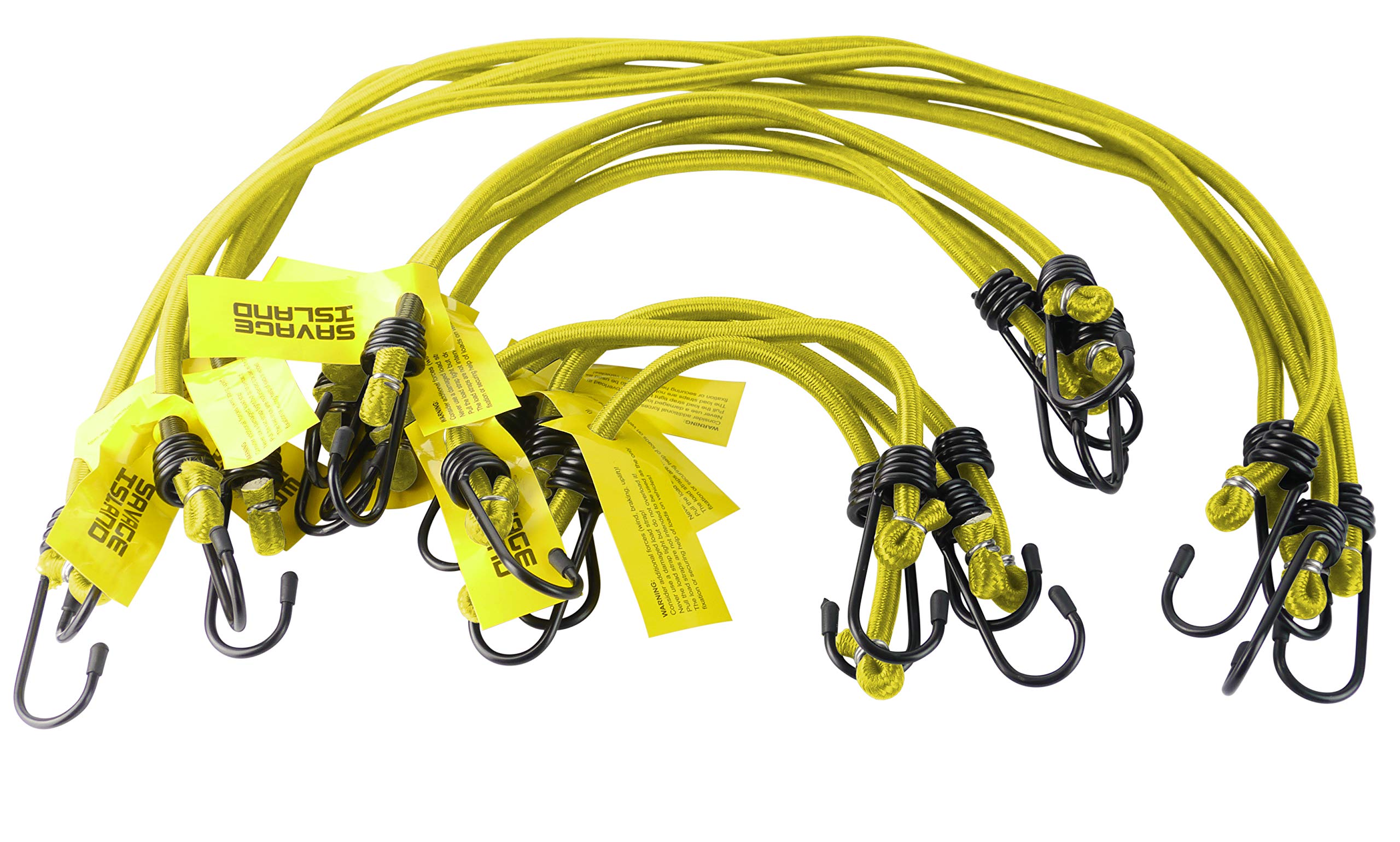 Savage Island Elasticated Bungees Cords Bungee Military Army Basha Straps Variety Pack - 4 x 12, 4 x 18 + 4 x 30 (Yellow)