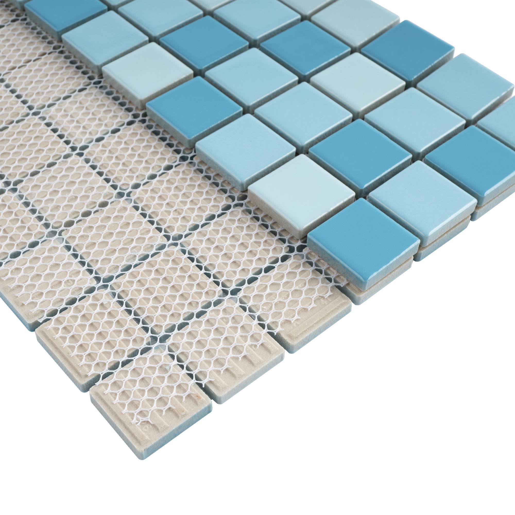 BT-PM19 1" x 1" Square Creamy Blue Porcelain (Polished Finish) Floor & Wall Tile & Pool Tile Mosaic Tile (Sample Swatch) **Limited to 1pc per Person**