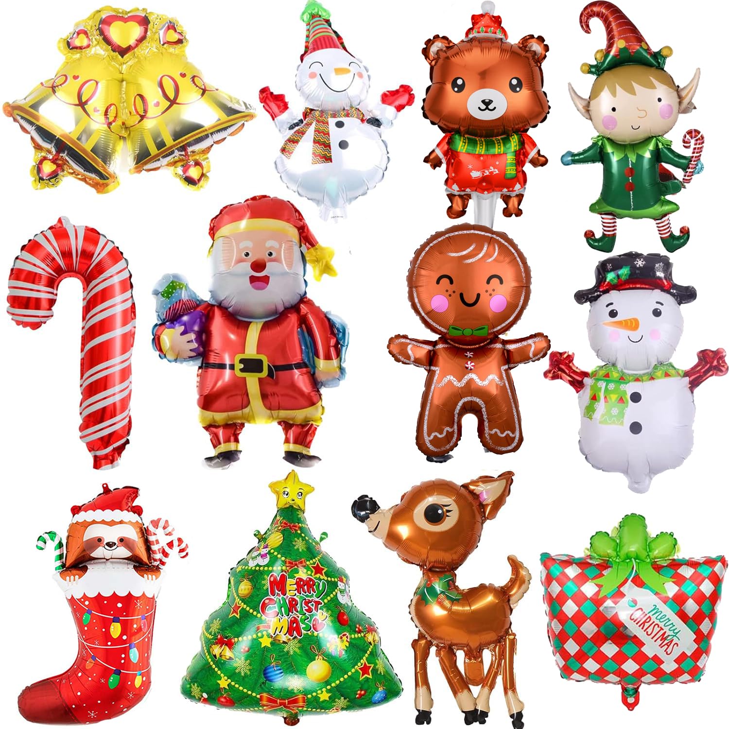 12pcs Christmas Balloons Mini Foil for Christmas Party Decoration Xmas Tree Santa Helium Balloons for Xmas New Year Party Decor