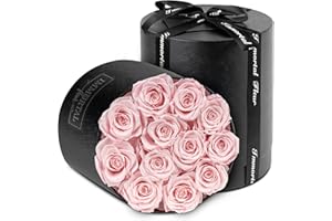 Immortal Fleur Preserved Roses In A Box, Preserved Flowers, Forever Roses Box, Mom Birthday Gifts, Flowers for Delivery Prime Birthday, Valentines Day Flowers for Wife, Pink 12