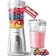 Mueller Personal Blender for Shakes and Smoothies with 15 Oz Travel Cup and Lid, Juices, Baby Food, Heavy-Duty Portable Blender & Food Processor, White