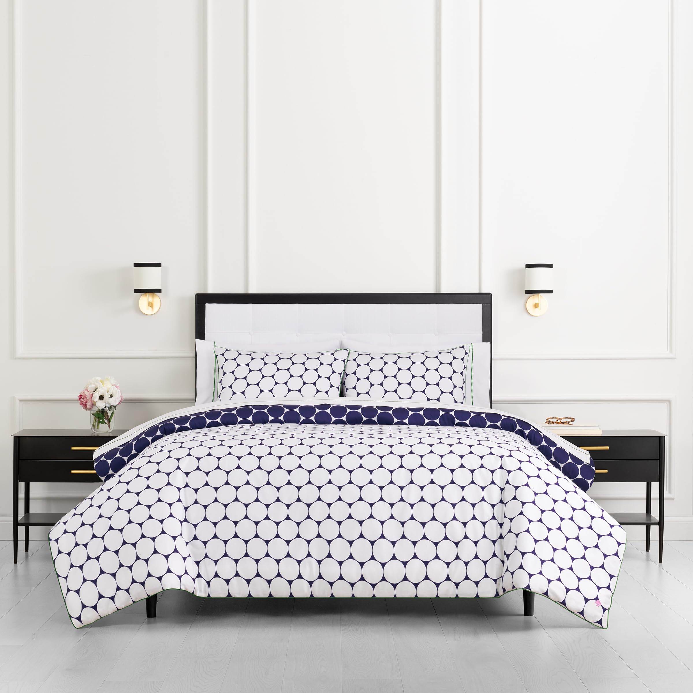 Kate Spade New York Joy Dot Twin Comforter Set, 300 Thread Count and 100% Cotton Cover, All Season 2 Piece Reversible Bedding Set, Machine Washable, Navy and White
