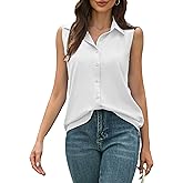 WSSVNP Women’s Sleeveless Button Down Shirts Casual Collared Tank Top V Neck Summer Blouses for Work Businees