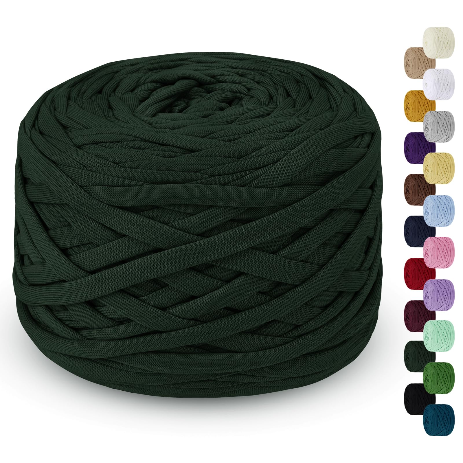 LEREATI 285g T Shirt Yarn for Crocheting 100m Elastic Ribbon Yarn Thick Crochet Fabric Yarn, Knitting T-Shirt Yarn for Crochet Bag, Blanket, Basket, DIY Projects, Home Decor (Dark Green)