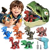 BravyVoya Take Apart Dinosaur Toys for Kids 3-5 5-7, 6Pcs Dinosaur | Electric Drill Toy, T Rex Storage Case, Dino STEM Building Toy for 3 4 5 6 7 8 Year Old Boy as Christmas Birthday Gift