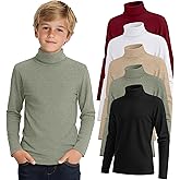 LessonZoo 5 Pack Boys Turtleneck Tops, Kids Long Sleeve T Shirts Turtle Neck Pullover Shirts Solid Color Warm Tees