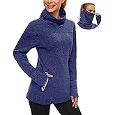 Soneven Women's Running Fleece Sweatshirts Cowl Neck Pullover Long sleeve Shirt with Thumb Holes and Neck Gaiter Face Mask