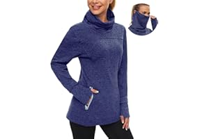 Soneven Women's Running Fleece Sweatshirts Cowl Neck Pullover Long sleeve Shirt with Thumb Holes and Neck Gaiter Face Mask
