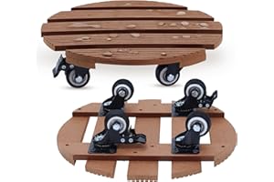 HEARTH & HUNTER Heavy Duty Plant Stand with Wheels (Set of 2, Brown) - Water Resistant 12” Outdoor Plant Caddy with Wheels Holds 200 lbs - 360° Ball Bearing Plant Stand -WPC Rolling Plant Caddy - Fully Assembled -