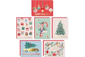 Sweetzer & Orange Christmas Cards Set - 24 Gold Foil Holiday Cards with Red Envelopes – 6 Assorted Designs Boxed for Easy Storage - 4.25 x 5.75, Bulk Greeting and New Years Decor Sheets