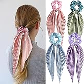 Hair Scarf Scrunchies Floral Hair Scrunchies Boho Elastic Floral Bow Ponytail Hair Accessories for Women Girls Elegant Holiday Gift 4 Pcs
