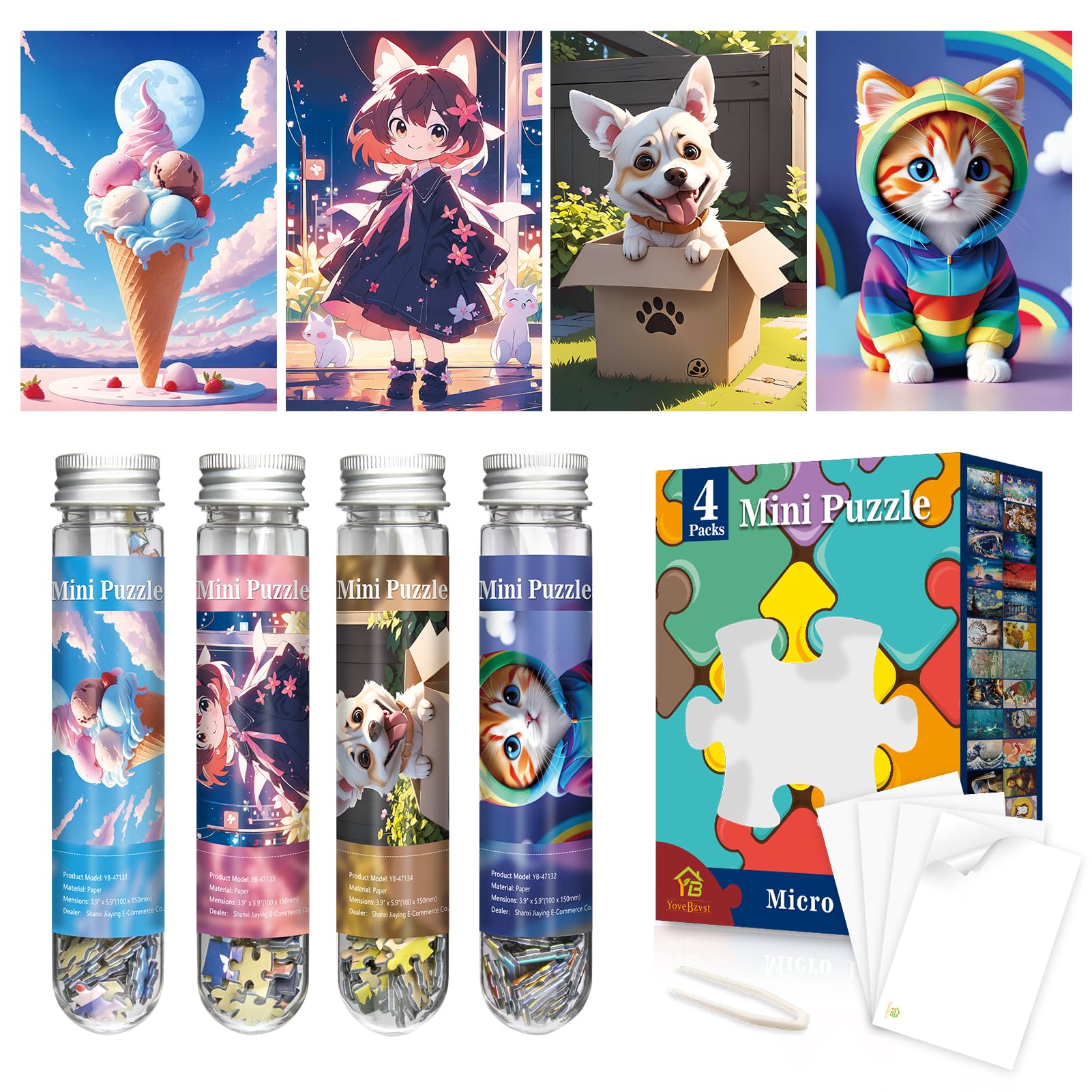 Mini Jigsaw Puzzles for Adults 150 Pieces (4 Packs) Small Jigsaw Puzzle Challenging Micro Puzzle Difficult Tiny Puzzle Home Decor Entertainment 6x4in