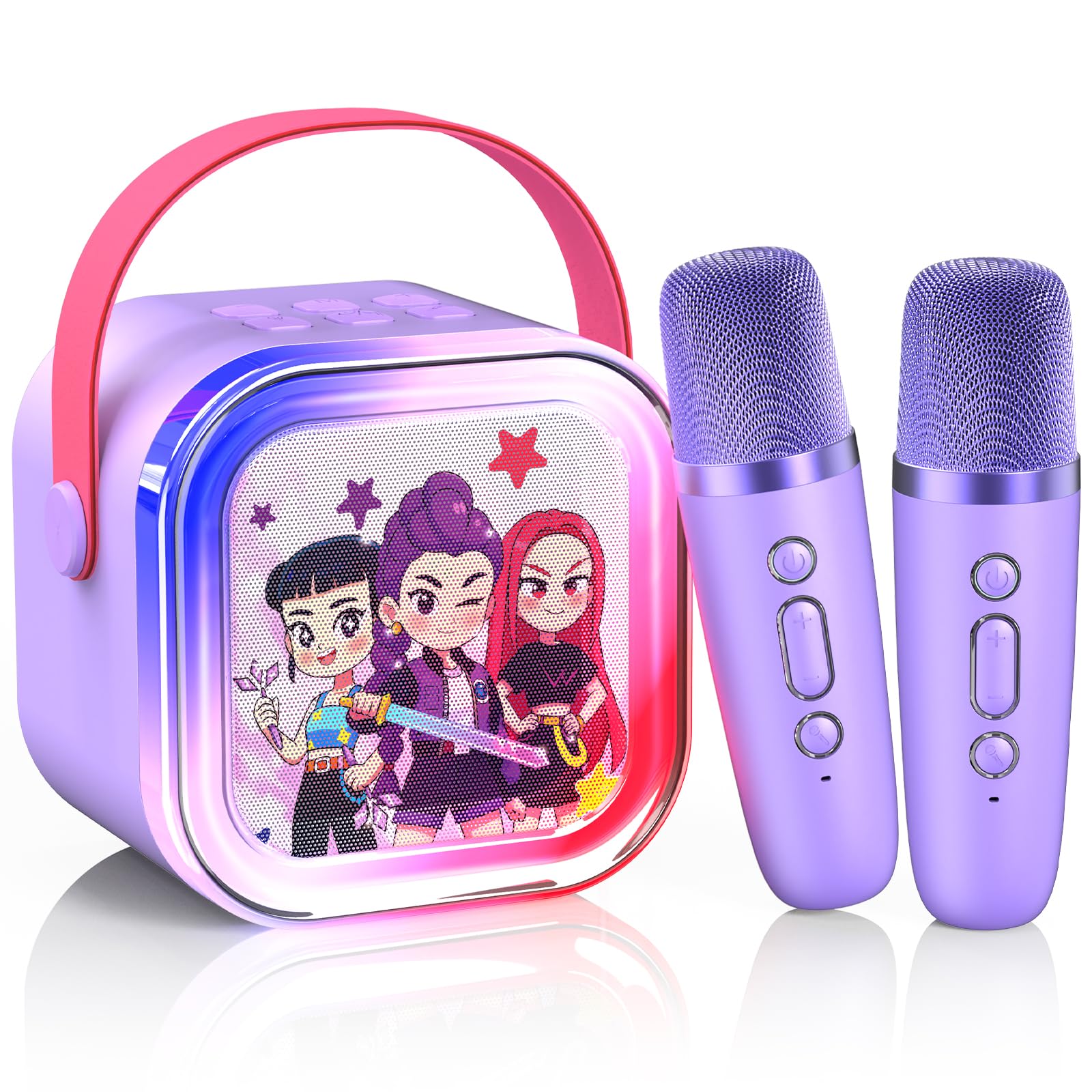 Mini Karaoke Machine for Kids Ages 3-12: Portable Bluetooth Speaker with 2 Wireless Microphone, LED Light Show for Kids 3 4 5 6 7 8 9 10 Year Old Girls Toys Birthday Gifts Toddler