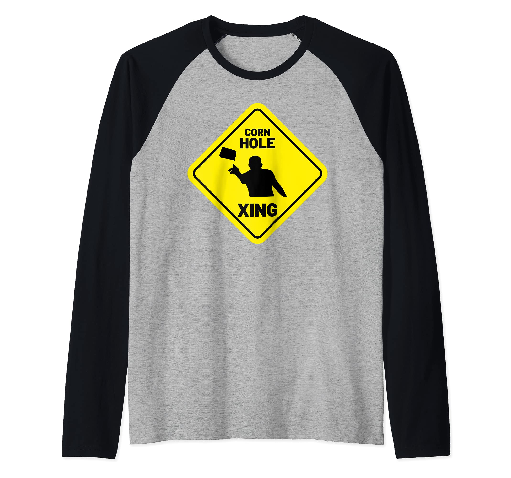 Cornhole Xing Or Crossing Retro Team Tournament Raglan Baseball Tee